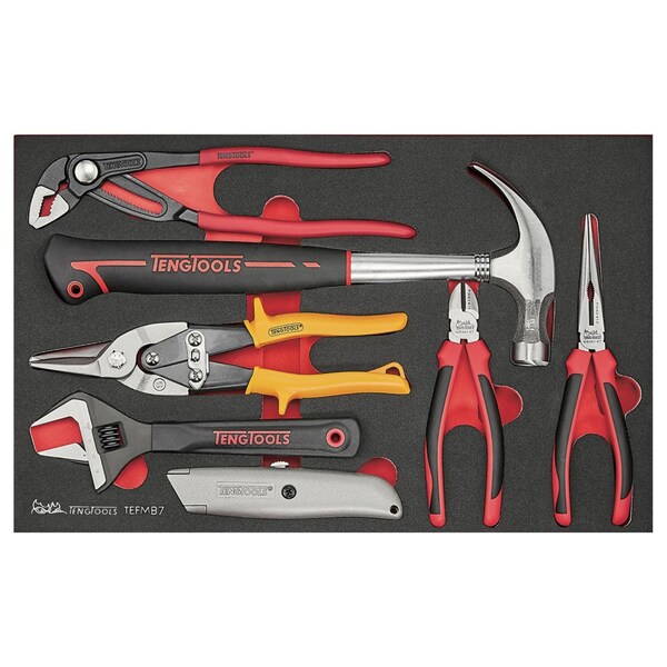 7 Piece Claw Hammer, Adjustable Wrench, Utility Knife, Tin